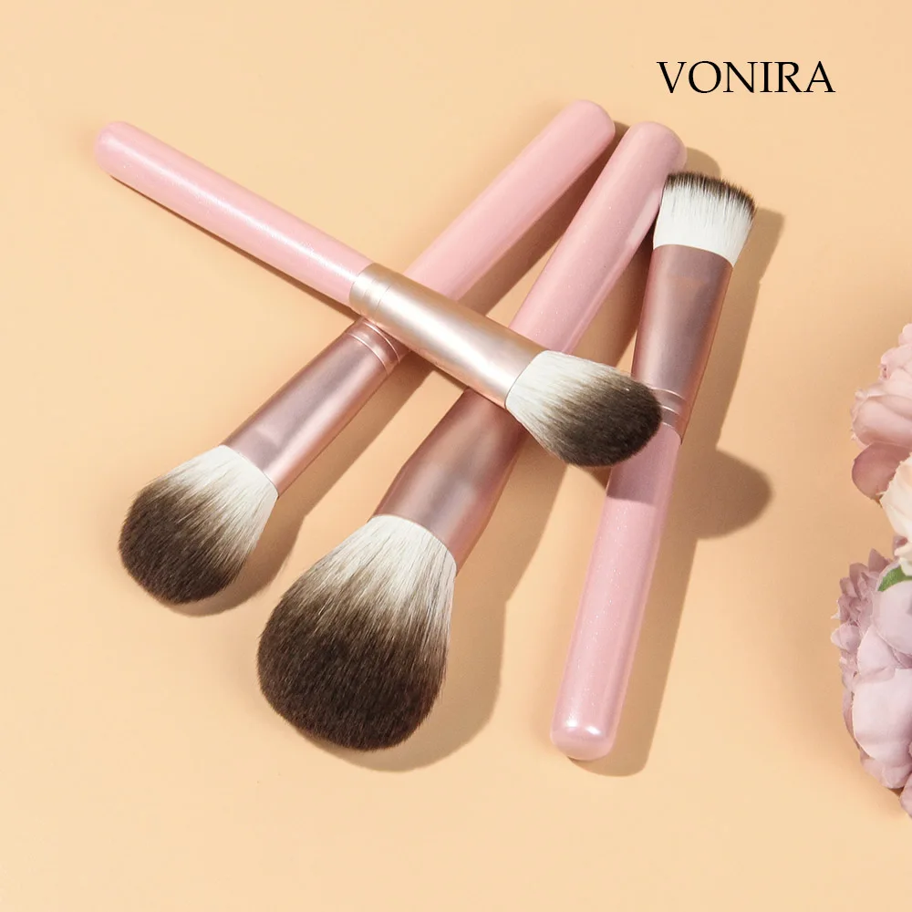 Private Label Hot Selling Cosmetic Brush Tool 12 Pcs Synthetic Makeup Brushes Pink Color Wood Handle Eyeshadow Makeup Brush Set