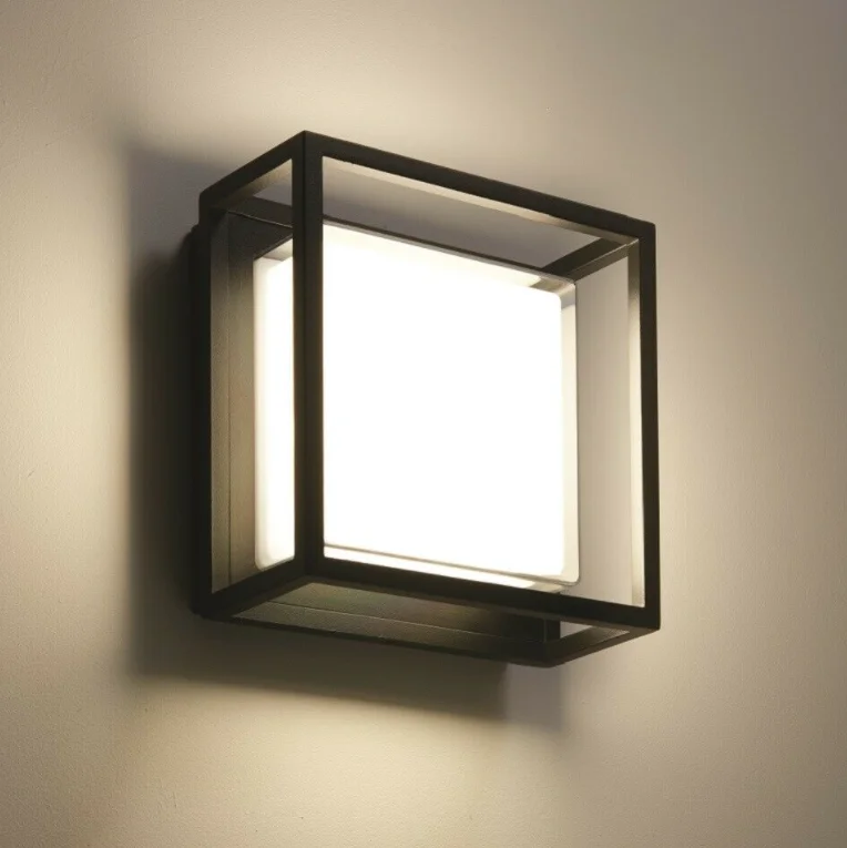 modern aluminum ip44 matte black pc shade square led outdoor wall lights exterior wall mounted