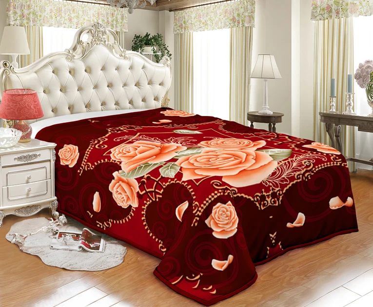 
High Quality Big Size Flower Classic Design 5kg/6kg/7.5kg Heavy Raschel Blankets For Winter 