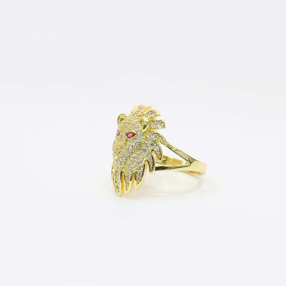 CZ Micro Pave Lion Head Shape Ring,  18K Gold PLated Fashion Lion Finger Rings