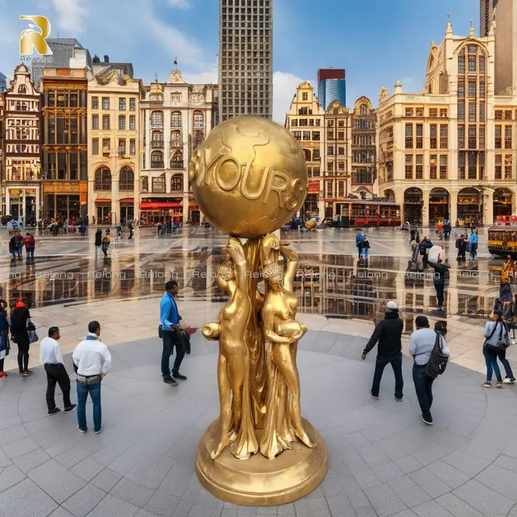 Outdoor Hand Carved Full Size Metal Art Sculpture Bronze the World Is Yours Statue for Sale