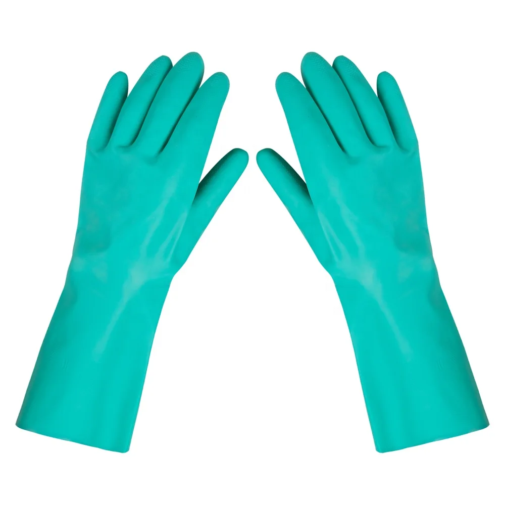 Cheap Production Elastic Green Latex Safety Work Kitchen Nitrile Hand Gloves for Household