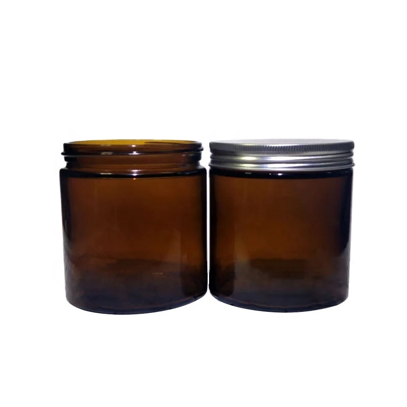 8oz 16oz 250ml 500ml 1000ml amber wide mouth glass jar with cap amber glass jar candle Empty Glass Jar With Aluminum Metal Lid