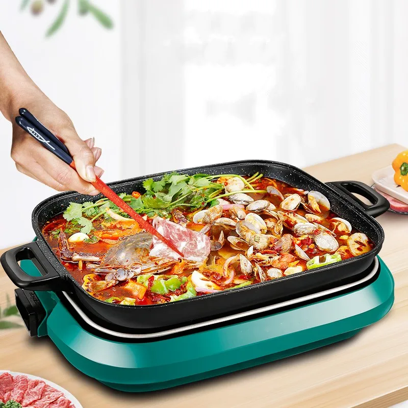 2022 newly design Detachable plate with hot pot 3 in 1 multifunction indoor electric barbecue grill for promotion