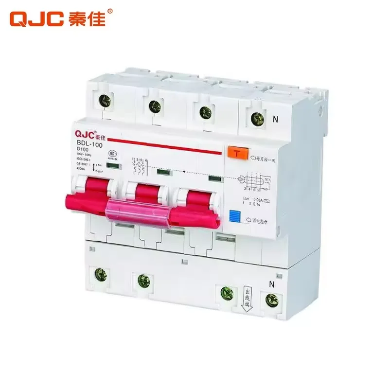 QJC  BDL-100 D Type 100A AC RCBO Circuit Breaker Residual Current Device Leakage Protection Switch RCBO