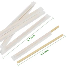 100pcs Disposable Bamboo Stirring Flat Individual Paper Wrapped Bamboo Stir Stick Espresso Coffee Stirrer