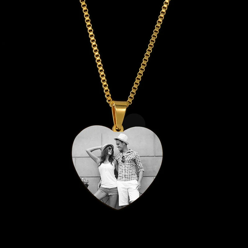 Personalized DIY Custom Logo Stainless Steel Heart Pendant Necklaces Laser Engraved Photo Love Choker Necklace Jewelry For Women