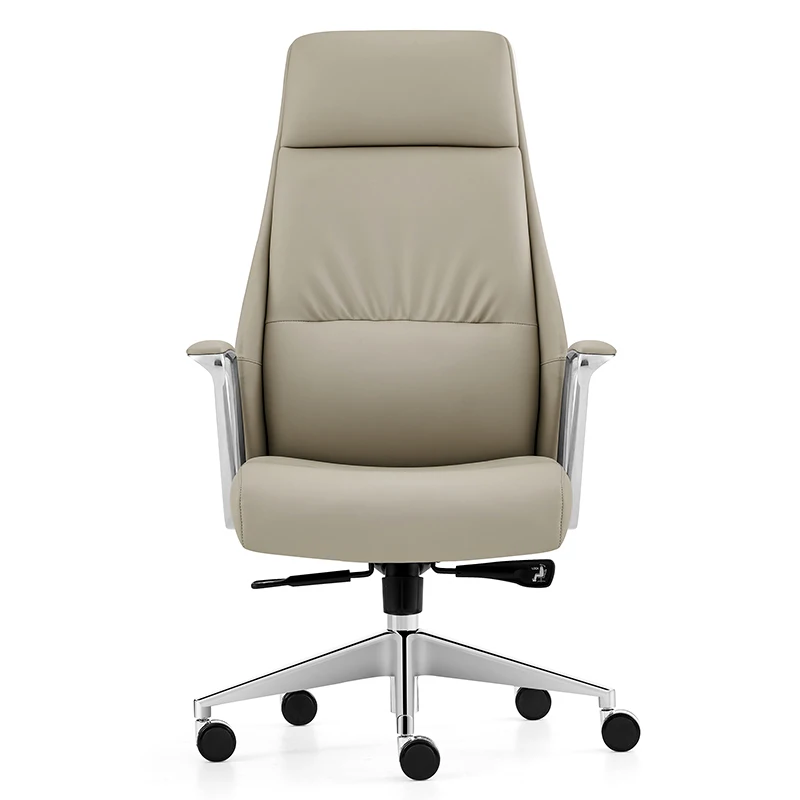 Grey high back leather office chair with chrome handrail modern design pu leather chair office