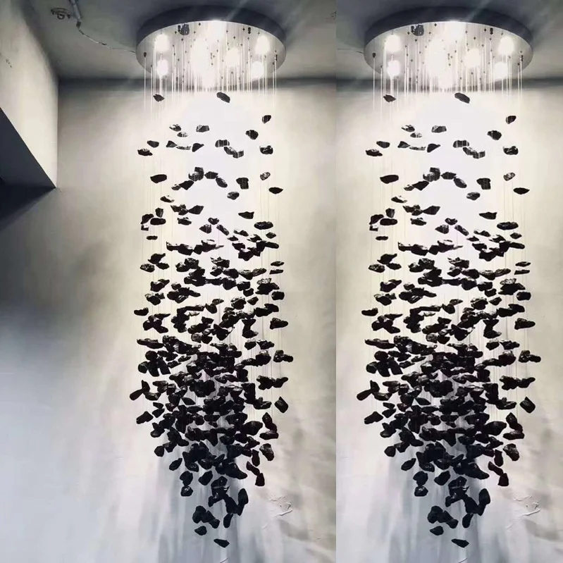 customizable sizes design waterfall Villa staircase high ceiling hanging decor crystal glass stone art decor lighting chandelier