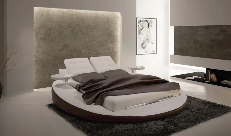 Modern bedroom furniture set for villa luxury design wooden bed round shape genuine leather big size bed set