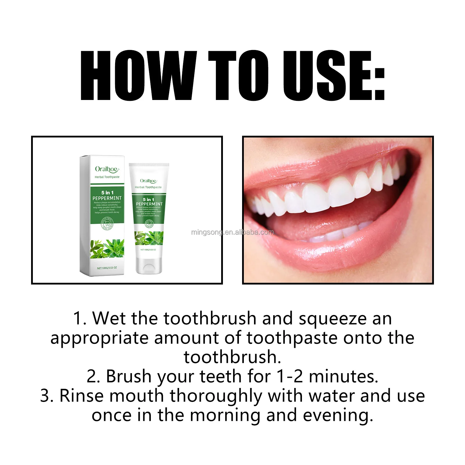 ORALHOE Oral Refreshing Whitening For Sensitive Teeth Natural Herbal Licorice Peppermint Aloe Vera Toothpaste 100ml