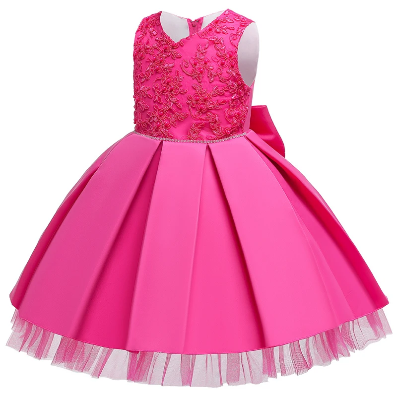 Custom Embroidery Pink Ball Gown Flower Princess Birthday Party Dress Matching Girl with Hard Net