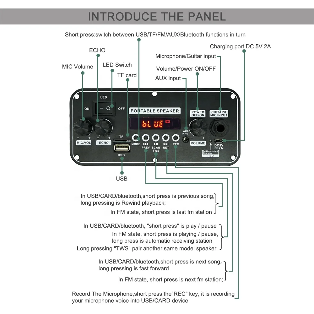 Bluetooth Amplifier Board 10W 3.7V MP3 Bluetooth MP3 Player Module For Trolley Pull Rod Sound Speaker