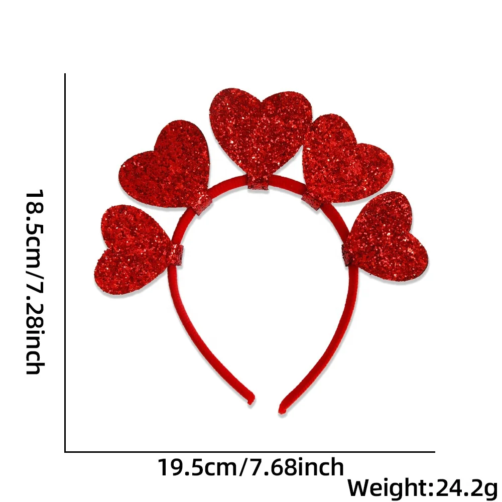 Valentines Heart Headband Glitter Hair Band Love Crown Red Girls Hair Accessories for Valentine Day Decoration Party Supplies