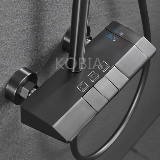 Полный набор для душа латунный цифровой дисплей фортепиано-клавиши Душевая система настенный термостатический пианино