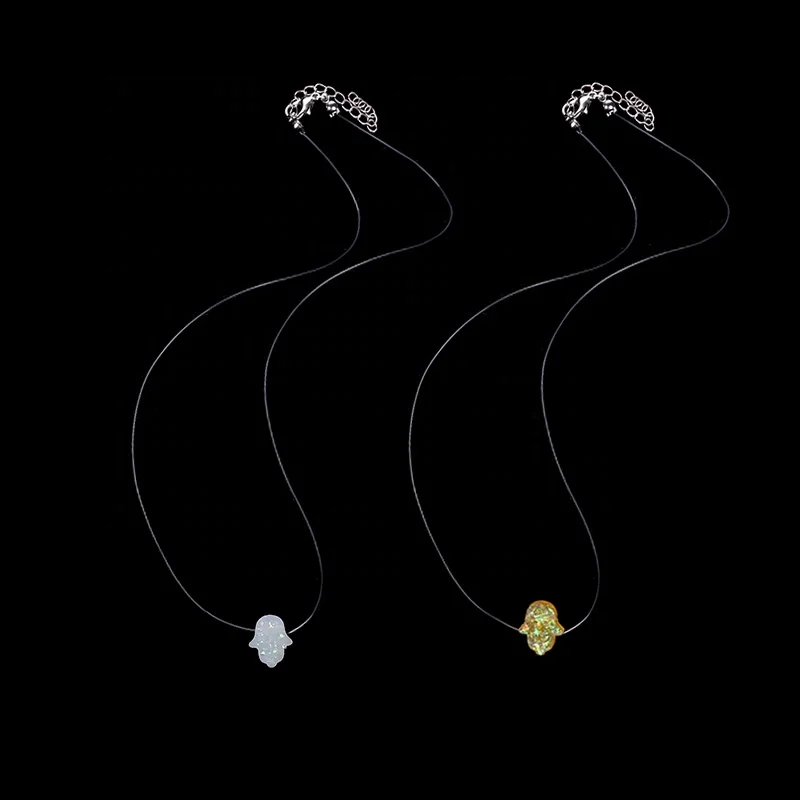 Дизайнерское модное ожерелье-чокер из прозрачного шнура, ожерелье с ручной подвеской из синтетического опала Хамса для женщин