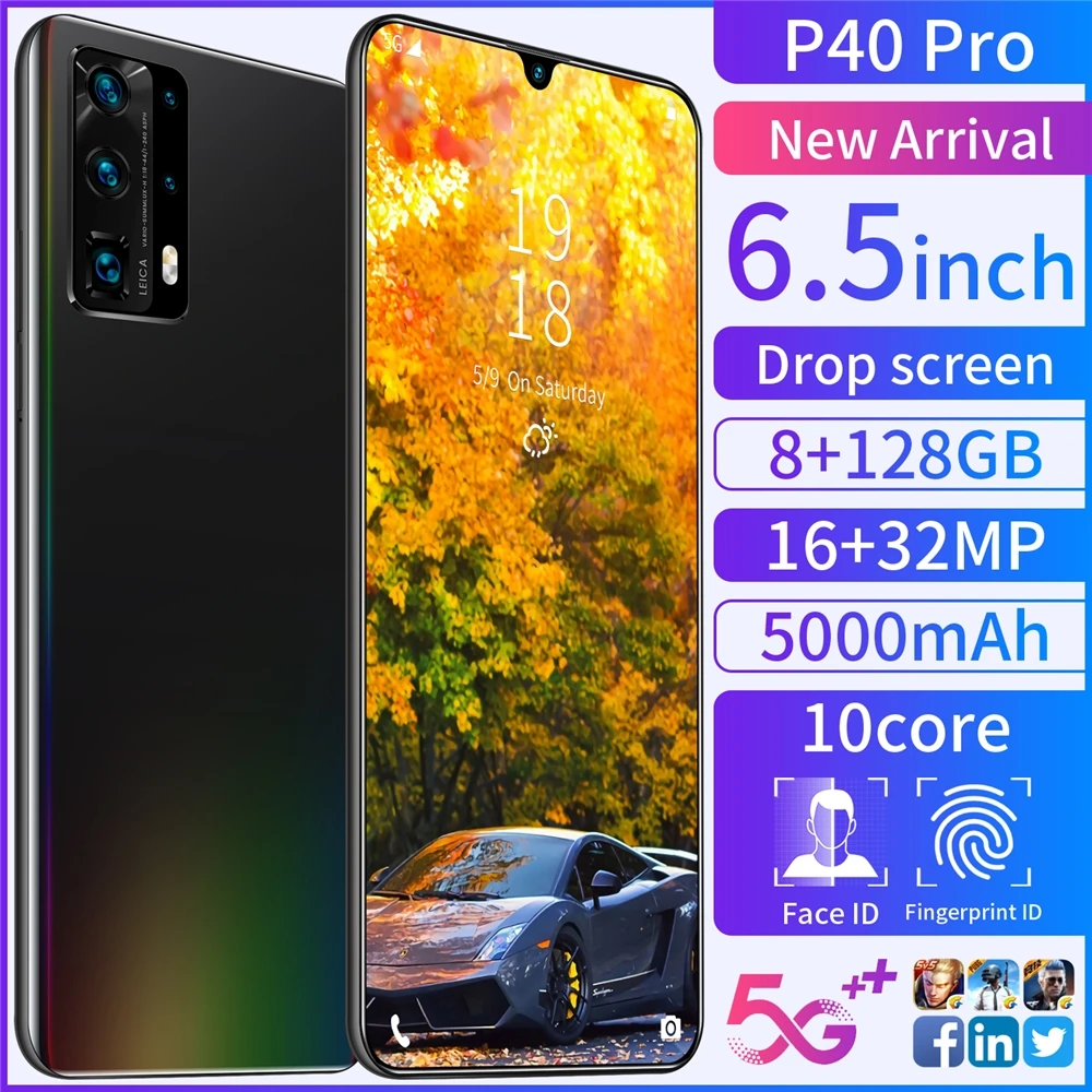 
VBEST 2020 Hot Sale P40 Pro Android 10.0 Smartphone 6.5 Inches Large Memory 8GB+128GB thin Face Unlock Dual Card 