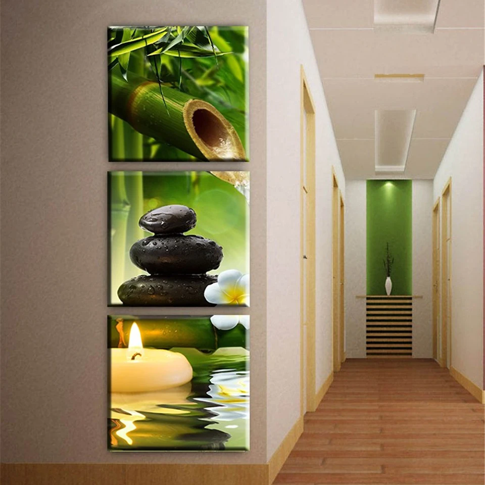
3 Piece Hd Picture SPA Stone Candle Bamboo Posters Art Original Decor Wall Canvas Print Painting 