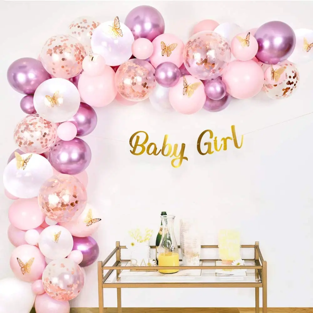 Sweet Baby Co. Girl Baby Shower, украшения для вечеринки девочки с розовыми и фиолетовыми цветами, комплект гирлянд из розового золота, баннер для принцессы