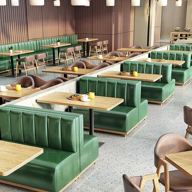 High quality fast food restaurant leather modern solid wooden dinner table with chairs