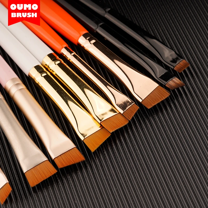 OUMO-wholesale thin straight private label logo fine flat and angled rose gold eyebrow tint lamination makeup brush set
