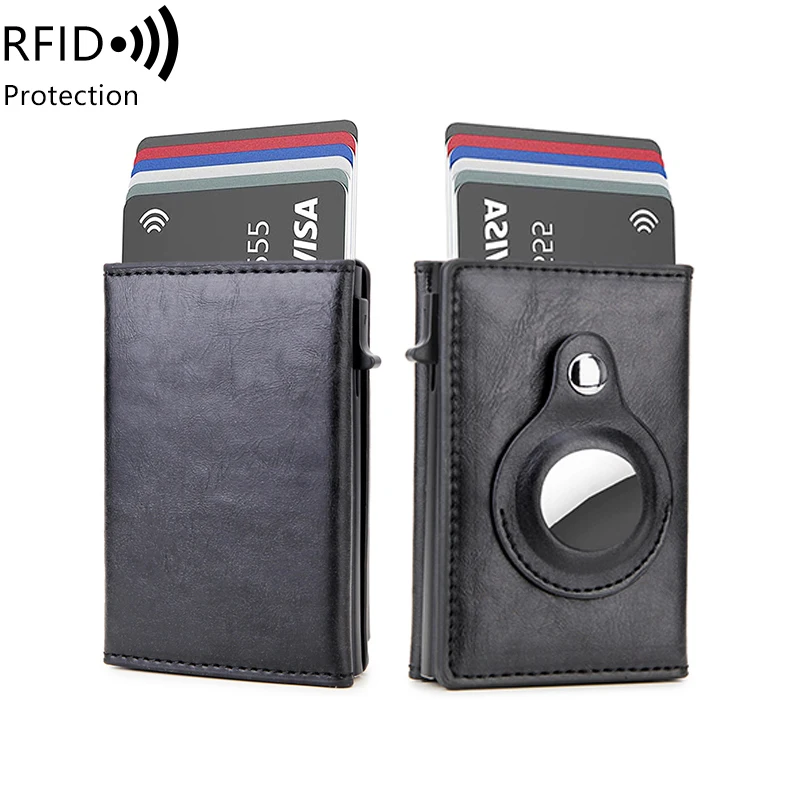 2024 For Airtag PU Leather RFID Pop Up Wallet metal money clip Blocking minimalist aluminum Card Holder carbon fiber Wallet Man