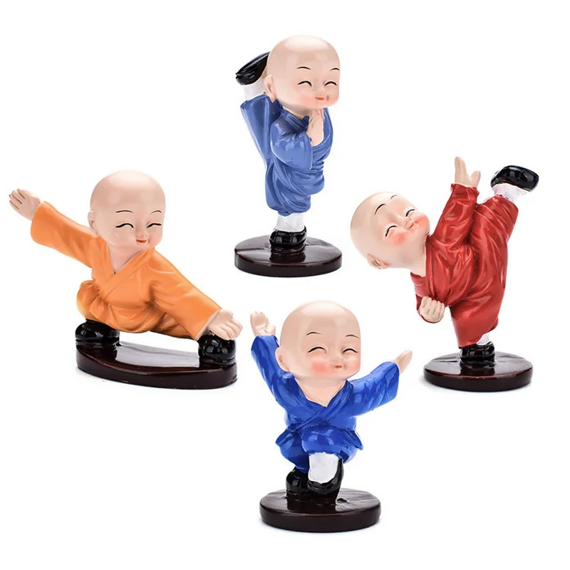 Little Color Clothes Kung Fu Monk Car Decoration Cartoon Resin Miniature Home Craft Doll Gifts