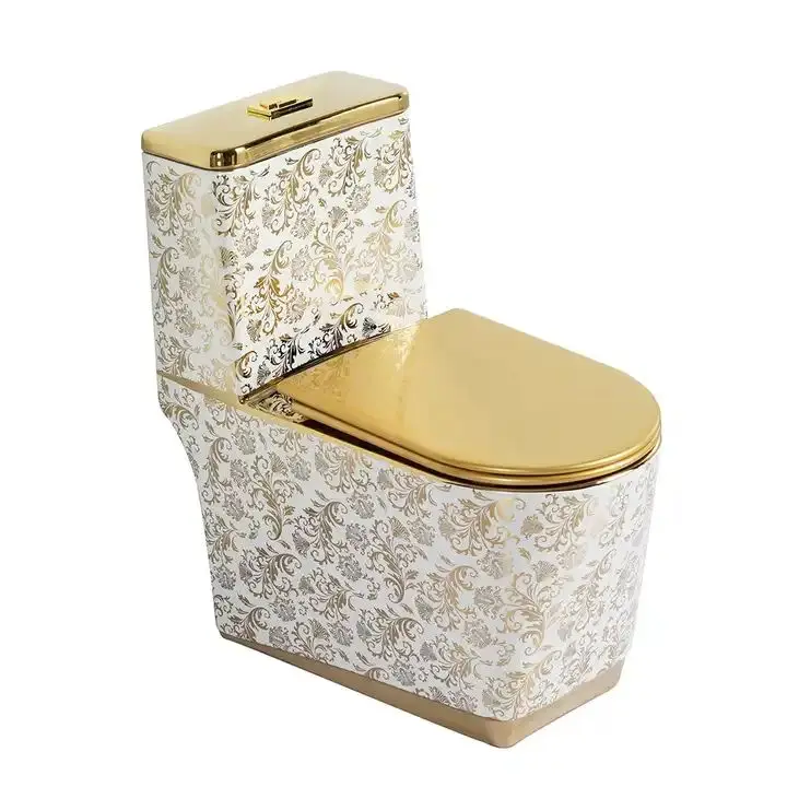 High Quality Square Shape Golden Toilet Bathroom Luxury Ceramic Gold Plated Sanitary Ware Wc Toilet