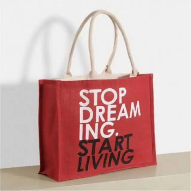 Green color Jute Bags With Rope Handle shopping Kitchen Bag Things Printed Lunch Large size customized logo