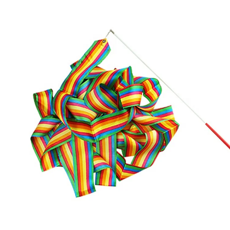 Wholesale Artistic Rainbow Streamers Rhythmic Gymnastics Wand Baton Twirling Gym Dance Ribbons