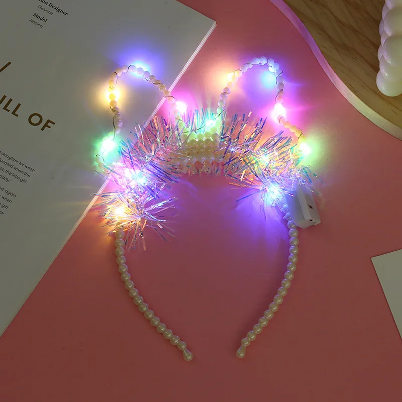 Glow Cat Bunny Ear Horn Hairband Gift Light Flower Garland Headband Party Led Birthday Wedding Costume Halloween