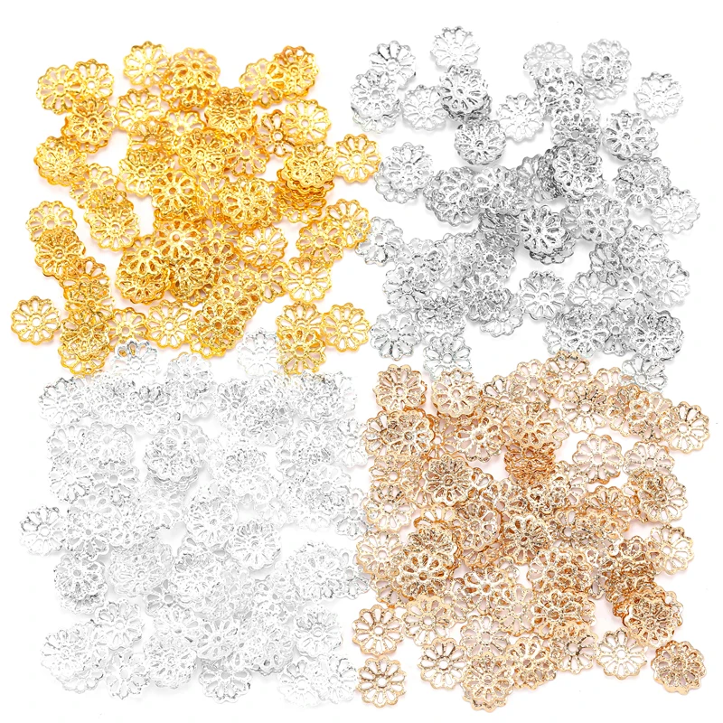 200pcs/bag Metal Flower Beads End Caps 8mm 10mm 4 Colors Spacer Beads for Earring Necklace Jewelry Making Findings V134