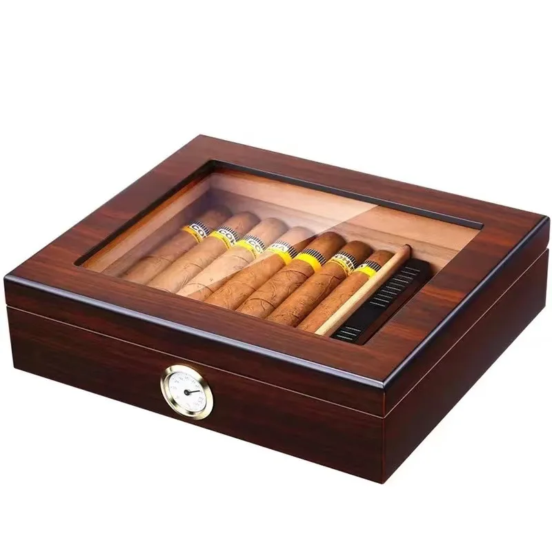 Wooden Cigar Storage Box with Humidifier Hygrometer Removable Divider Wooden Desktop Cigar Humidor