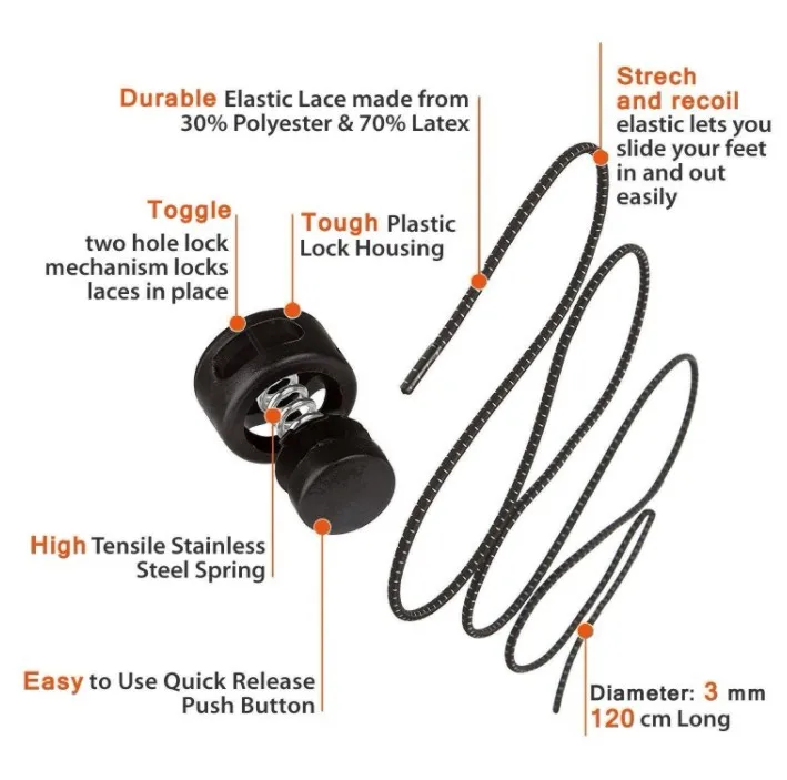 Elastic No Tie Shoe Laces Round Bungee Locking System Polyester Shoelace For Sport Shoe