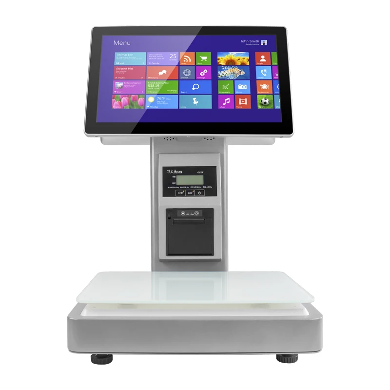 Retail POS Weighing Scale All In One Touch AI Cash Register Weighing Scale With 58mm Printer Receipt Barcode print