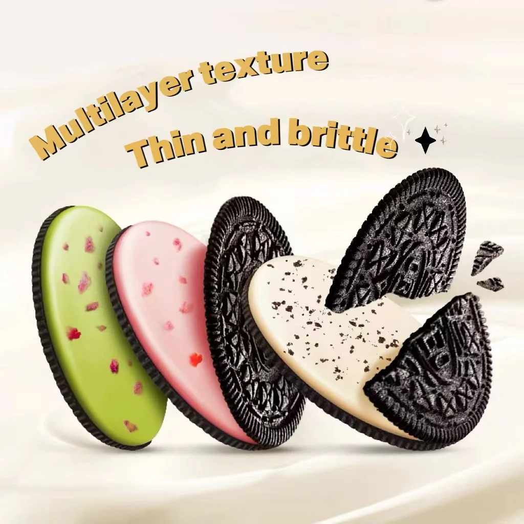 Wholesale Delicious 95g Strawberry Flavor/Matcha and FIG Flavor Thin Crunchy Sandwich cookies