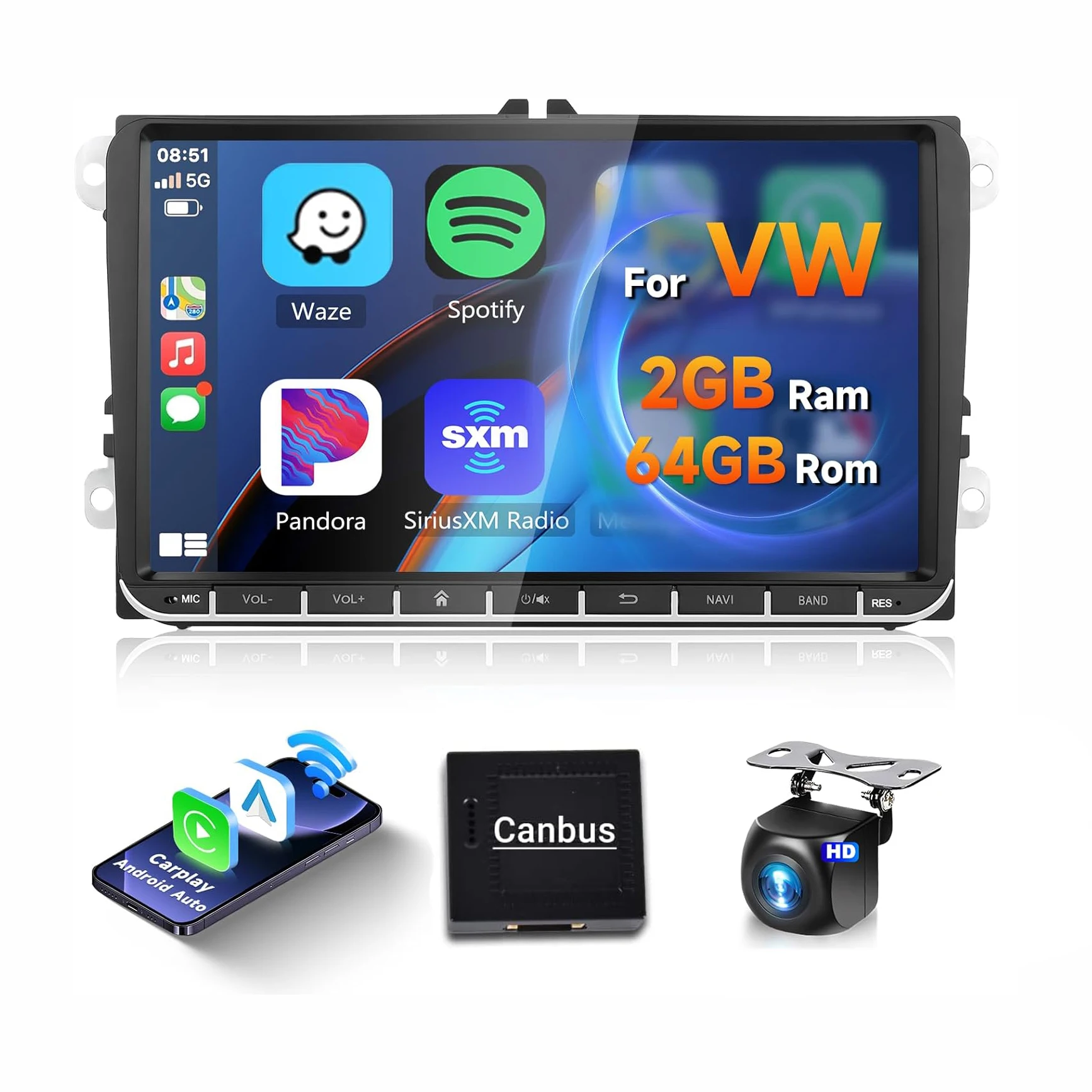 Android 14 Estereos Autos Pantalla Android for VW Passat Jetta Seat Golf Skoda 9 inch Android Car Screens With Wireless CarPlay