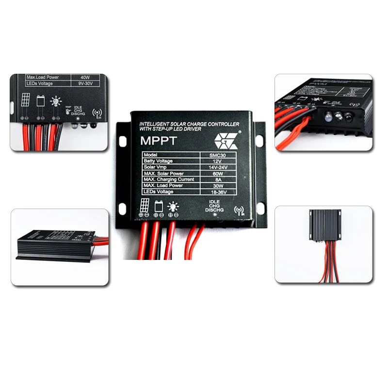 Gloss SMC30 12V battery LED 30W Charging 8A 18V/145W solar panel  MPPT solar street light charge controller