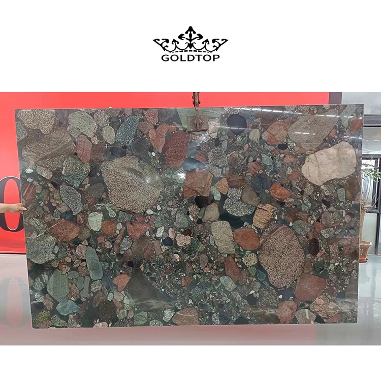 Hot Selling Widely Used Colorful Riverstones Slabs & Tiles, Rain Pebble Granite, Polished Rain Pebble Granite Stone Pattern Slab