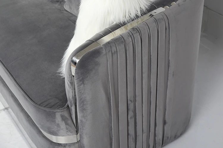 Luxury Living Room Gray Stainless Steel Sofa Designs Comes With Two Different Pillows