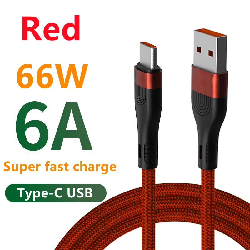 6A 66W USB Type C Cable For Huawei Mate 40 Pro Samsung Xiaomi 5A Fast Charging USB-C USB C Charger 90 Degree Cable Data Cord 6A