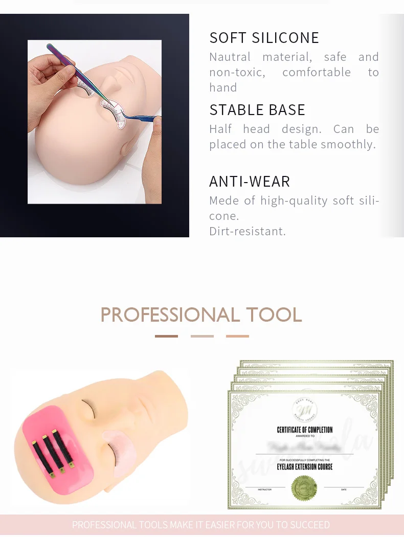 False Eyelashes Training Tool Practice Silicone Mannequin Model Head Beginner Set Practicing Head Mannequin