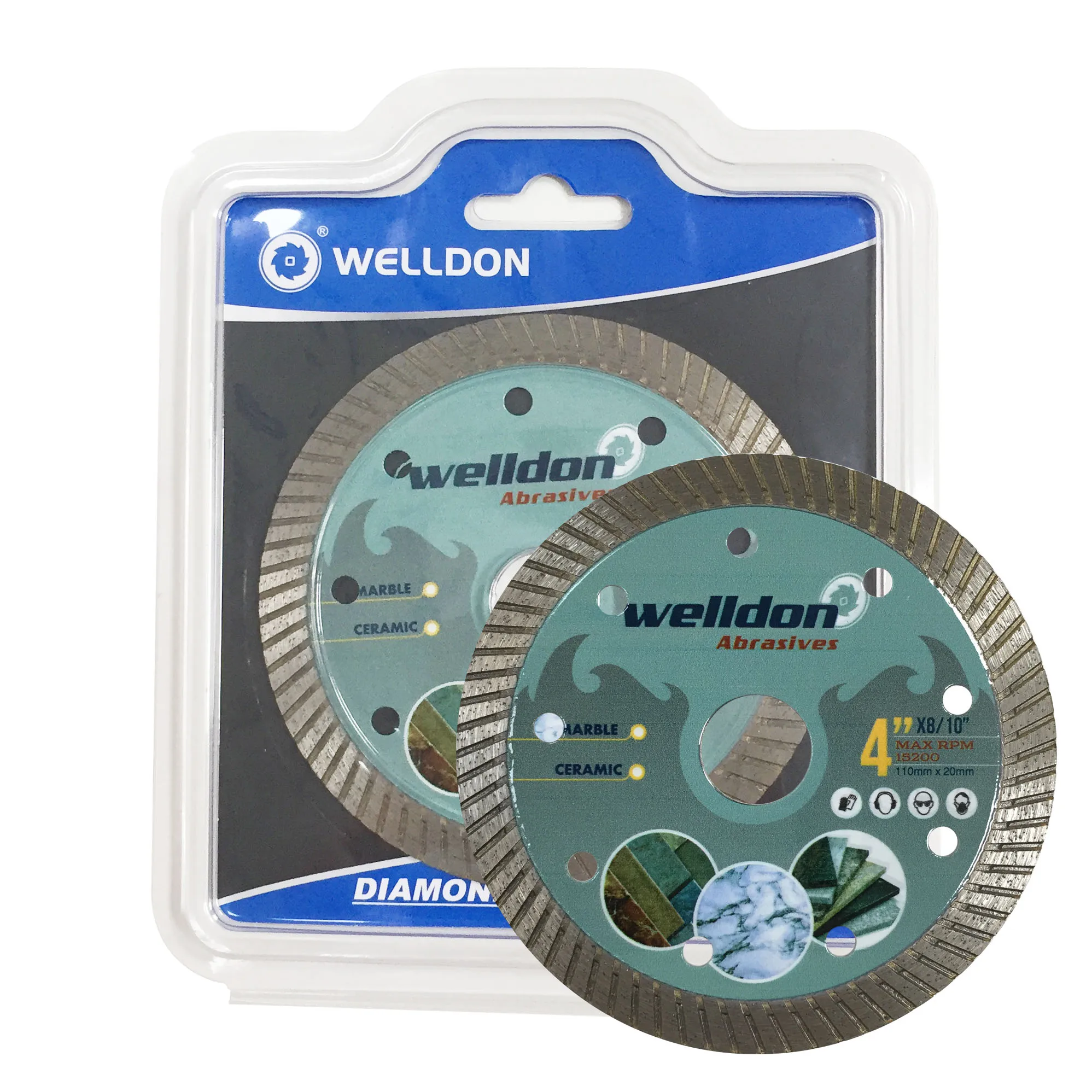 Welldon Diamond Saw Cutting Segmented Blade Laser Welded Sintered Turbo Rim Wholesale For Granite Marble Tile Ceramic
