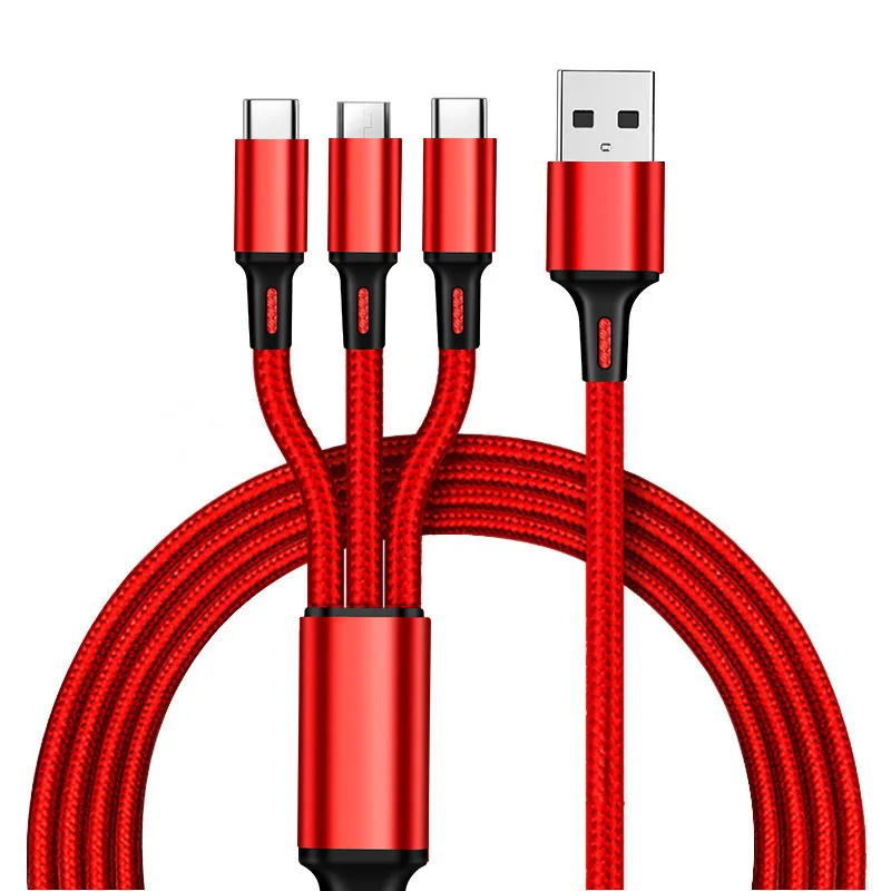 Nylon Braided One-to-three Charging Cable 1.2 Meters