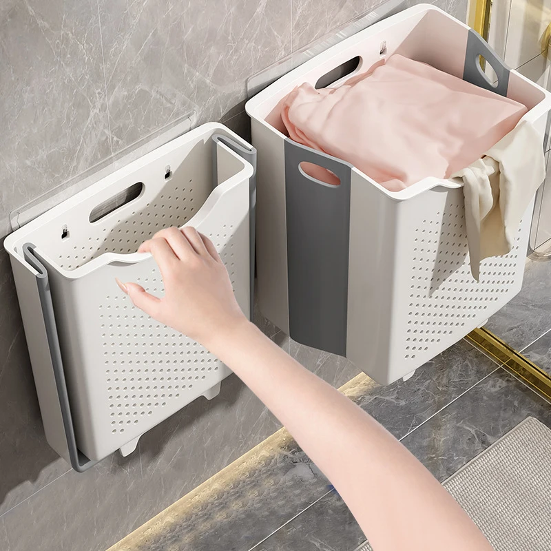 Multifunctional Home Organizer Wall Mounted Foldable Storage Basket Plastic Collapsible Hanging Laundry Hamper for Clothing