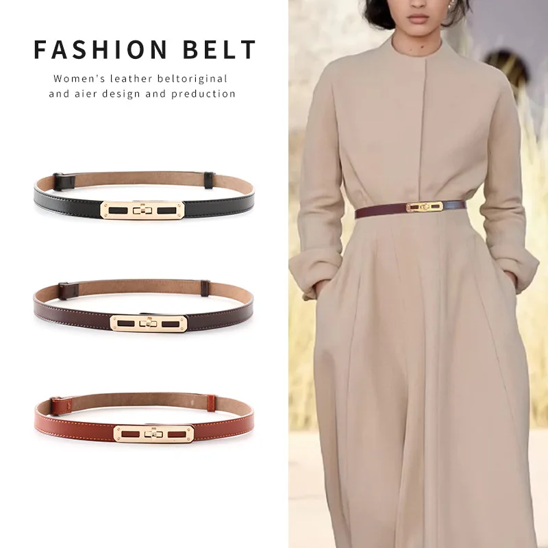  Wholesale New Trendy Korean Fashion Belt Woman Genuine Leather Thin Bbelt Ladies Decoration Matching Waist Slim