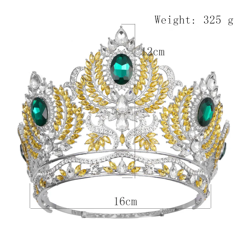 Europe And The United States Super-sized Bride Crown Beauty Pageant Crown For Queens Baroque  Yellow Crystal Full  Crown