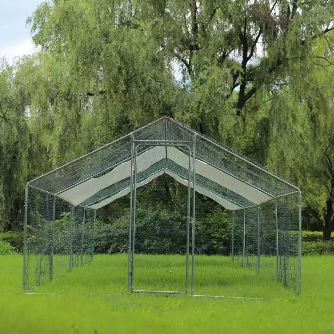 US 8x3x2m Chicken Coop Walk-in Metal Poultry Cage Hen House Chicken Run Cover