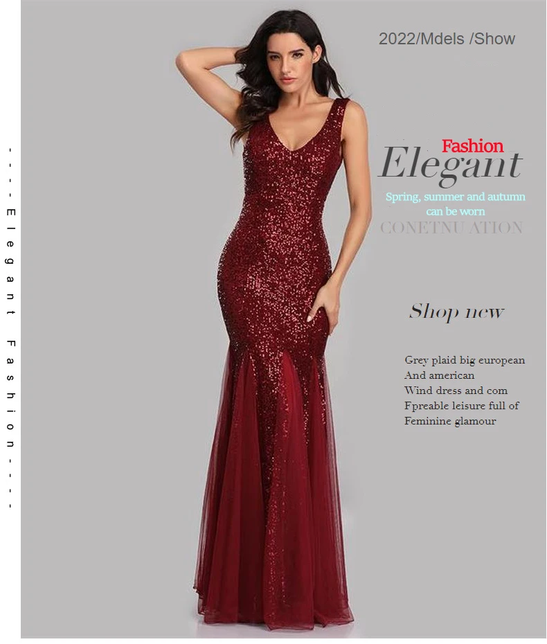 YQY90813 High Quality Stretch Sequin Mesh Mermaid Evening Gown Dress Elegant Bridesmaid Dresses Sleeveless Party Dress For Girl