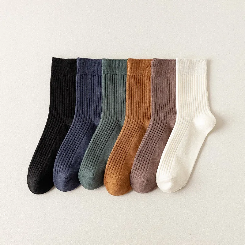 Quarter Crew Spring Summer Double-Needle Knitted Well-Ventilated Cotton Solid Retro Style High Quality Socks